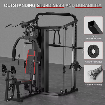 Home Gym Smith Machine with 138LB Weight Stack, Leg Press & LAT Station for Full Body Workouts